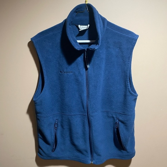 Columbia Blue Full Zip Fleece Sleeveless Jacket Size L Polyester - Picture 1 of 5